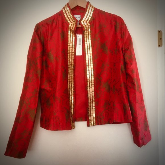 Chico's Jackets & Blazers - Chico's Silk Red & Gold jacket w/ beads- Sz 1